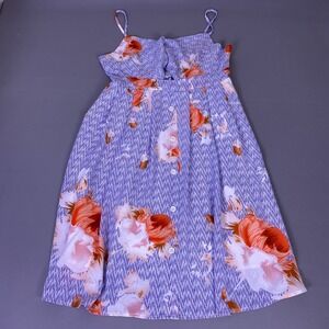 Fancyinn Sun Dress Women's Size XL Blue White Striped Floral Smocked Back Midi